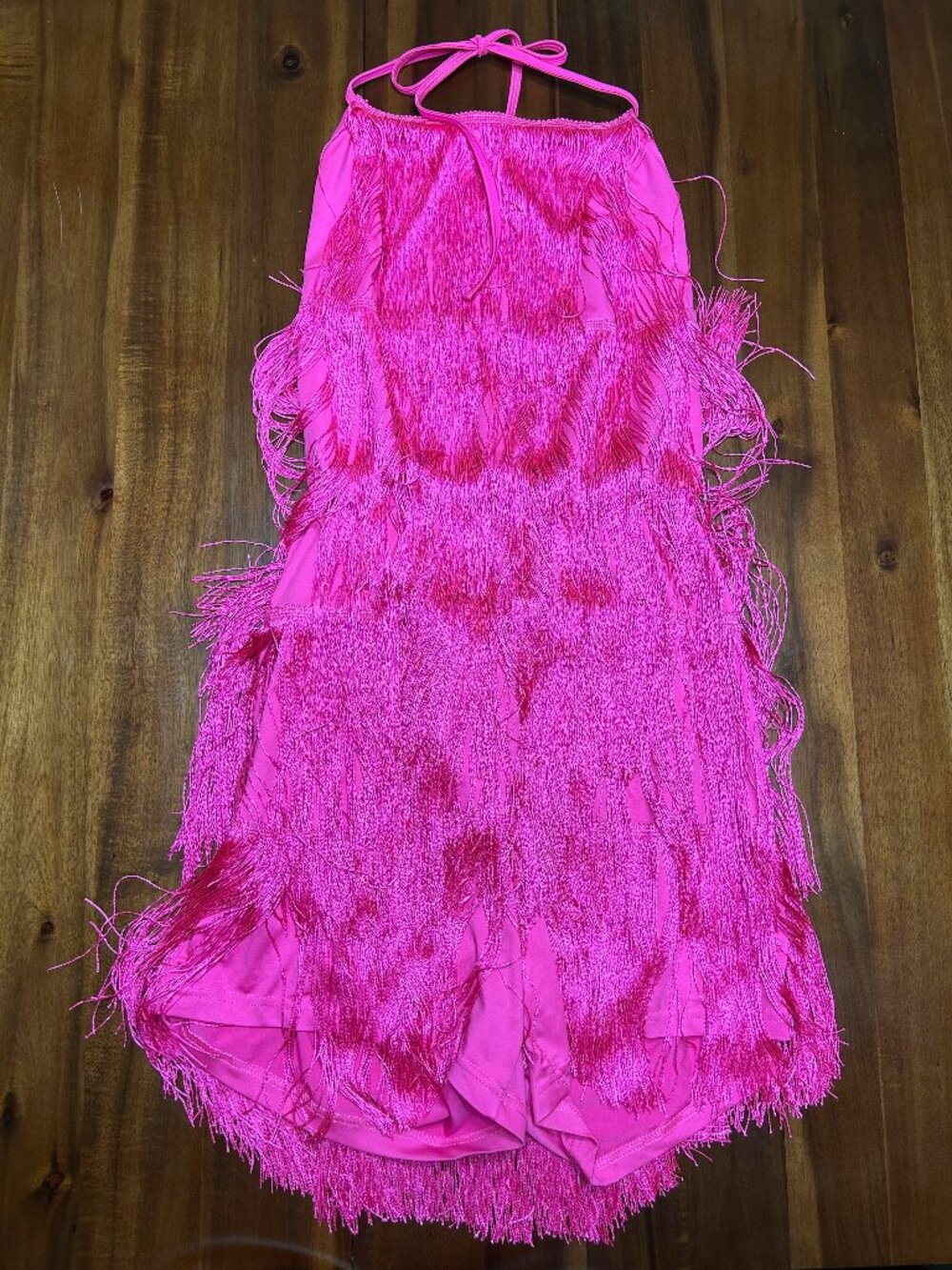 HOT PINK Backless Fringe Dress w Spandex